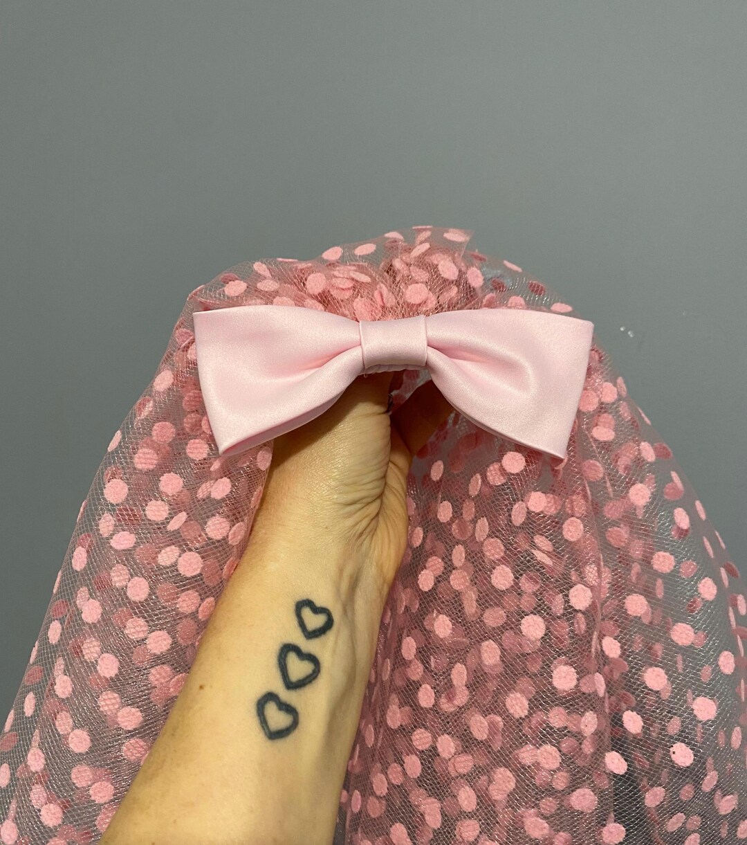 Pink Polka Dot Spotty Short Wedding Veil With Bow - Etsy  display picture 2