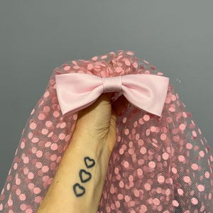 Pink polka dot spotty short wedding veil with bow