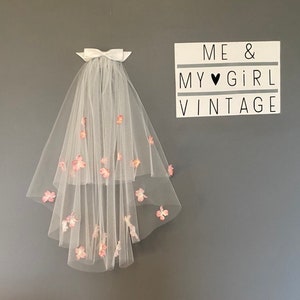 Pink flower blossom short wedding veil