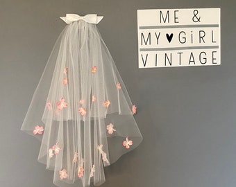 Pink blossom short wedding veil