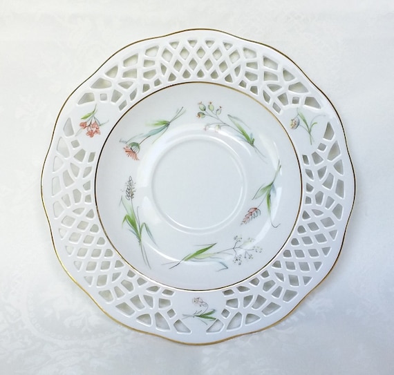 burg lindau porcelain set pierced trio tea cup saucer etsy