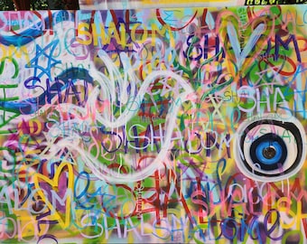 Jewish Graffiti, Hebrew Graffiti, Shalom Graffiti Painting, Custom Jewish Modern Art, Jewish Home Decor