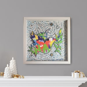 Peace Dove Olive Branch Original Framed Jewish Papercut, Jewish Gift, Shalom Dove