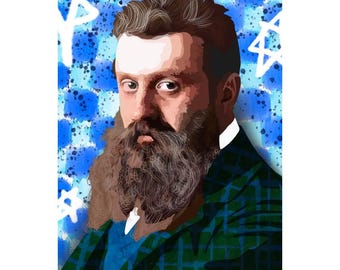 Herzl Portrait, Theodore Herzl, Zionist Hero, Israeli Art, Jewish Pride Giclee Art Prints