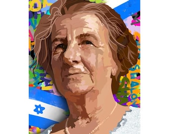 Gold Meir Portrait, Zionist Print, Israeli Prime Minister, Israeli Hero