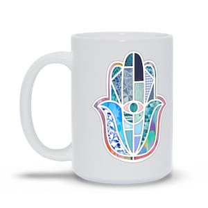 Hamsa Mug, Good Luck Mug, Jewish Mug, Evil Eye Mug, Jewish Coffee Cup, Metaphysical Gift, Jewish Gift