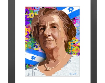 Golda Meir Portrait, Israeli Hero, Jewish Portrait, Zionist Art, Jewish Art Framed Print