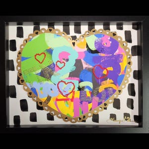 Ahava Original Framed Jewish Papercut, Jewish Gift, Jewish Pride, Embroidered Heart, Hebrew Art