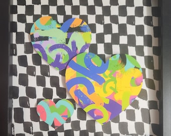 Heart Ahava Love Original Framed Jewish Papercut, Jewish Ahava Collage, Jewish Gift, Framed Judaica