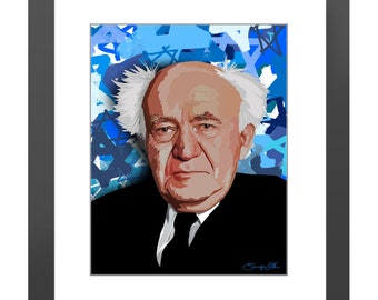 David Ben Gurion Portrait, Israeli Hero, Jewish Portrait, Zionist Art, Jewish Art Framed Print