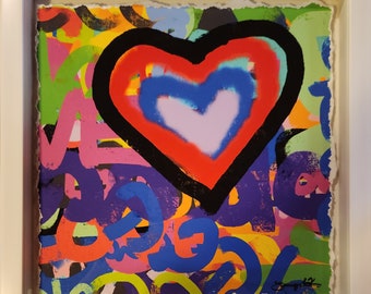Heart Ahava Love Original Framed Jewish Papercut, Jewish Ahava Collage, Jewish Gift, Framed Judaica