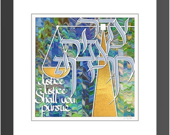 Justice Justice Shall You Pursue Papercut Framed Print, Social Justice Judaica, Hebrew Wall Art, Lawyer Gift, Judge Gift