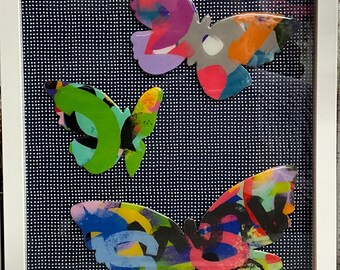 Shalom Butterfly, Shadowbox Mounted Jewish Papercut, Jewish Gift, Peace Art, Judaica, October 7th Mixed Media