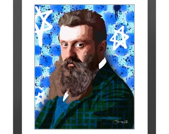 Theodore Herzl Portrait, Zionist Hero, Jewish Portrait, Zionist Art, Jewish Art Framed Print
