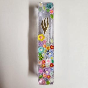 Flower Mezuzah, Garden Mezuzah, Kitschy Mezuzah, Kid&#39;s Mezuzah, Colorful Mezuzah, Personalized Mezuzah, Springtime Mezuzah