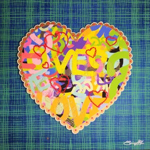 Ahava Original Framed Jewish Papercut, Jewish Gift, Jewish Pride, Embroidered Heart, Hebrew Art
