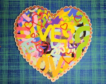 Ahava Original Framed Jewish Papercut, Jewish Gift, Jewish Pride, Embroidered Heart, Hebrew Art