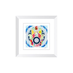 ハムサの額入りプリント、ファティマの手の邪眼のカラフルな壁アート、ユダヤ教、現代ボヘミアン装飾