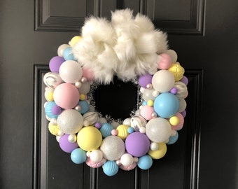 Unicorn Wreath, Fluffy Unicorn, Whimsical unicorn, Pastel Rainbow, Bulb Wreath, Ornament Wreath, Magical Wreath, Wreath
