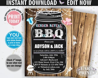 INSTANT DOWNLOAD / edit yourself now / BBQ / Gender reveal / Baby shower / invitation / invite / chalkboard / pink / blue / babyq / BSBBQ1