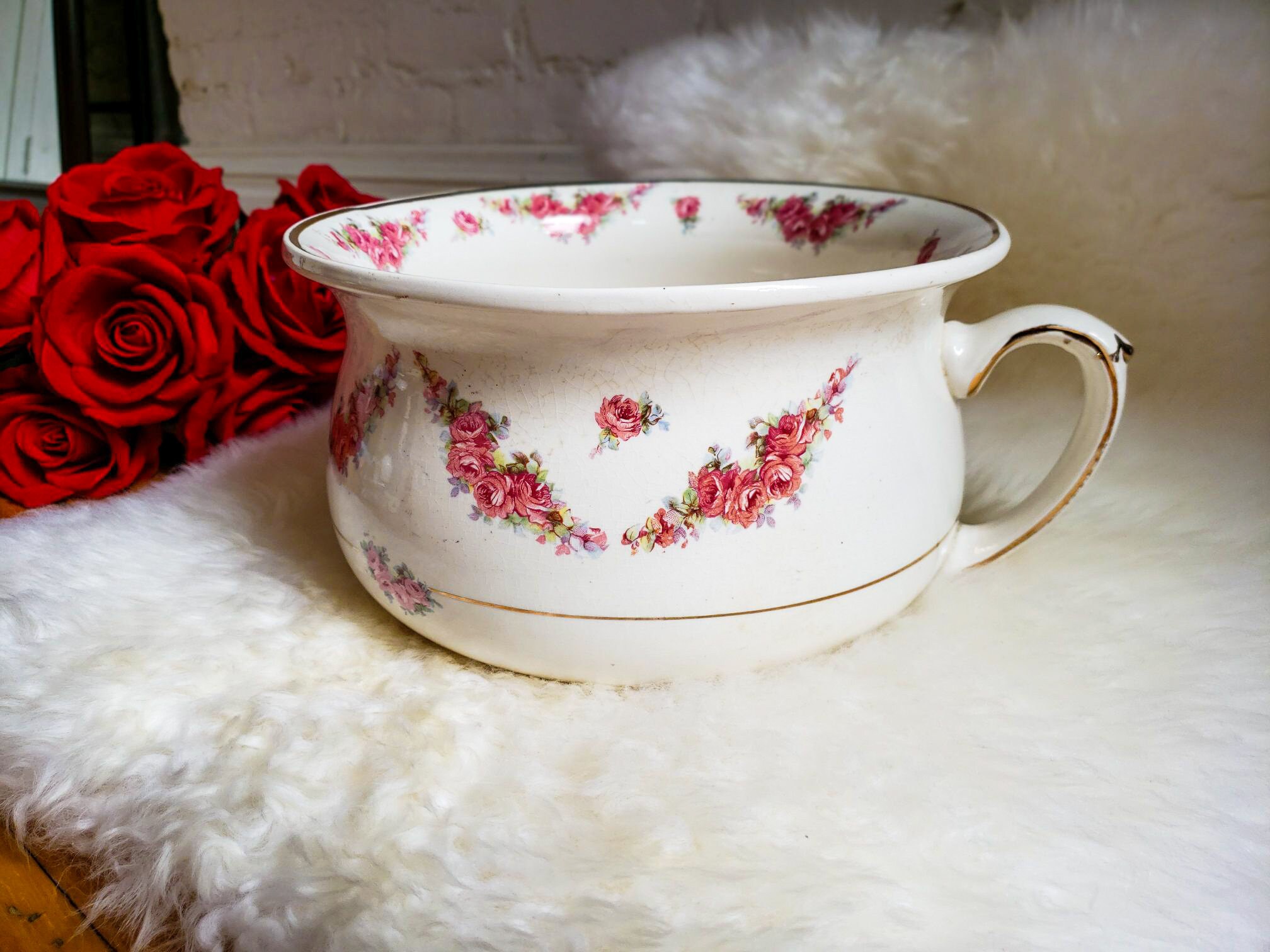 Arthur Wood Chamber Pot Made in England 1205 Roses & Gold Etsy