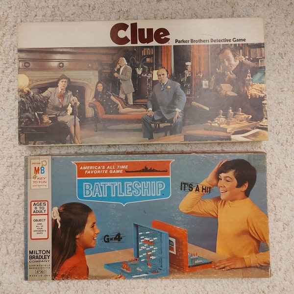 PAIR of Vintage Board Games ~ Vintage Battleship Game ~ Vintage Clue Game