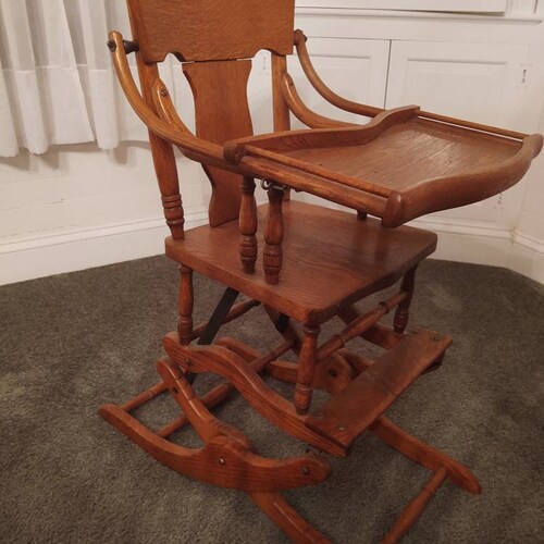 No Shipping ~ shops Antique Highchair ~ Antique Chair ~ Child's Rocker ~ PICK UP ONLY ~ Collapsible Chair ~ Early American ~ Oak Furniture