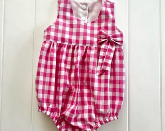 Pink and White Check Baby Romper