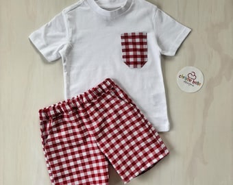 Boys Short Set - Red Gingham