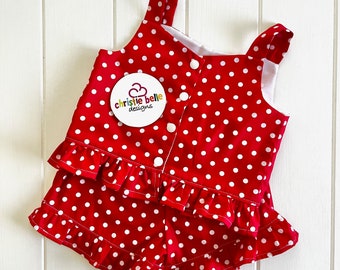 Girls Short/Top Set - Red & White Spot