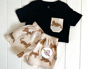 Boys Short Set - Cream Tiger