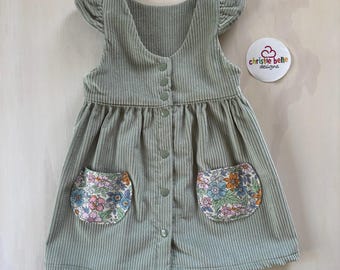 Bella Corduroy Pinafore - Fern Green