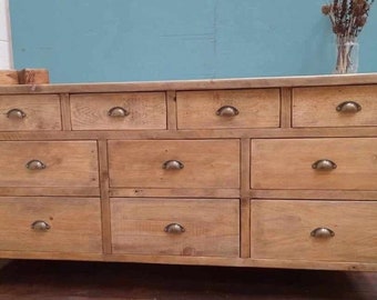 Handmade solid wood ten drawer sideboard chest of drawers reclaimed wood vanity cabinet console buffet hallway