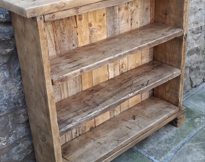 Handmade solid wood bookcase. reclaimed wood shelves rustic industrial