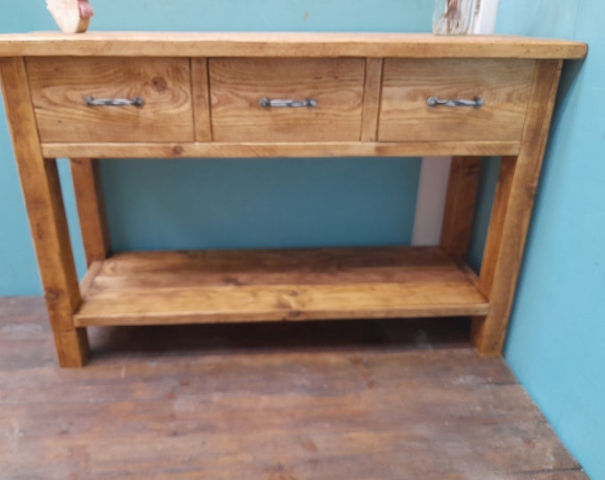 Hallway console table with drawers, shoe storage entryway storage handmade reclaimed wood