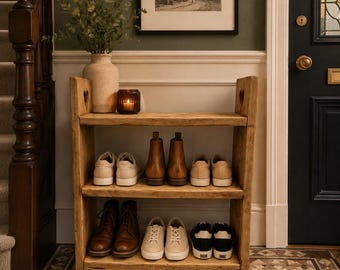Wooden shoe rack stand hall storage rustic