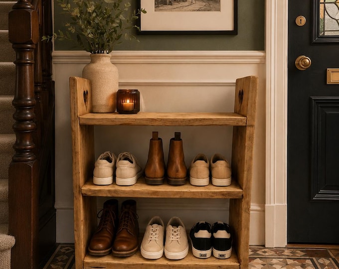Wooden shoe rack stand hall storage rustic