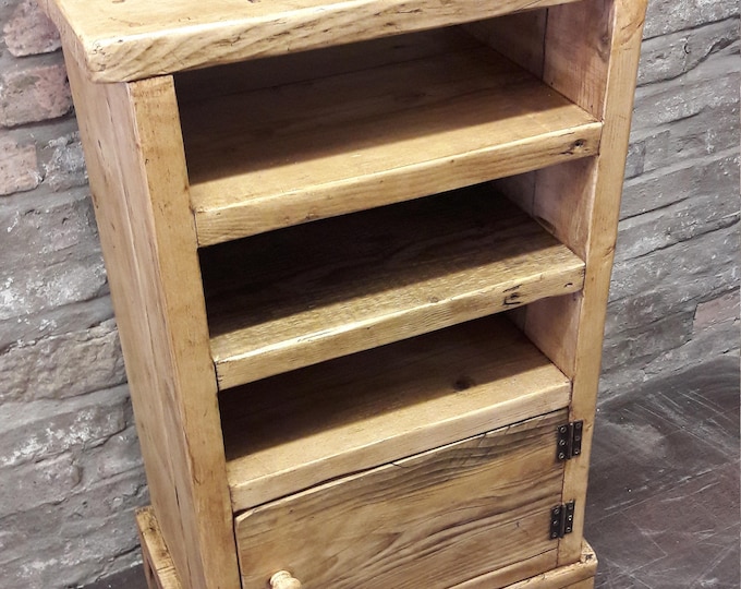 Handmade rustic washstand media unit cupboard shelves reclaimed wood