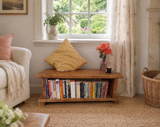 Handmade Reclaimed Wood Reading Bench: Book Storage Seat