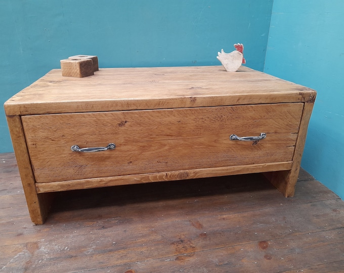 handmade coffee table with drawer, end table, living room table, reclaimed wood