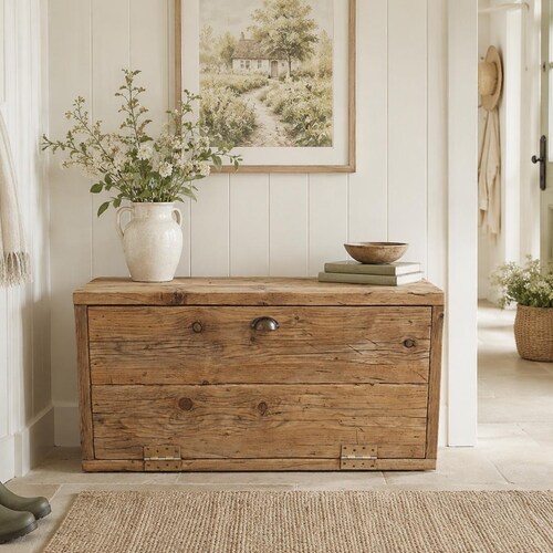Reclaimed Wood Hallway Storage Unit: Rustic storage seat