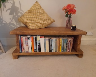 Reclaimed wood reading bench / book seat / book storage / wood seat / coffee table