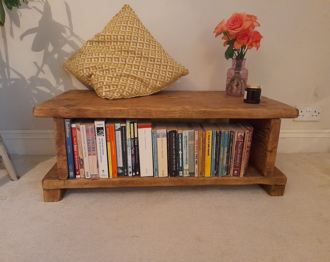 Reclaimed wood reading bench / book seat / book storage / wood seat / coffee table