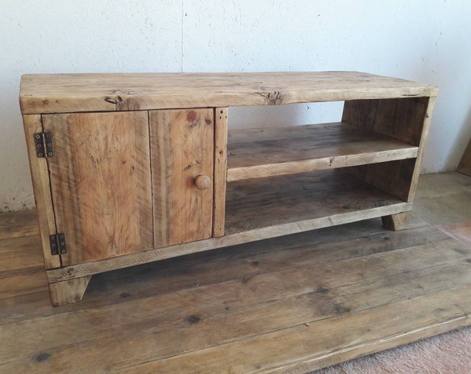 handmade tv media cabinet console unit industrial rustic reclaimed wood tv stand