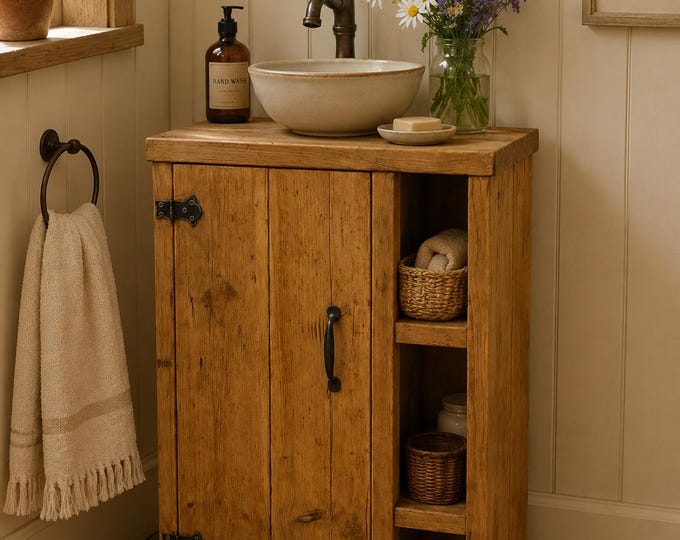 Bedside table console table washstand vanity unit reclaimed wood