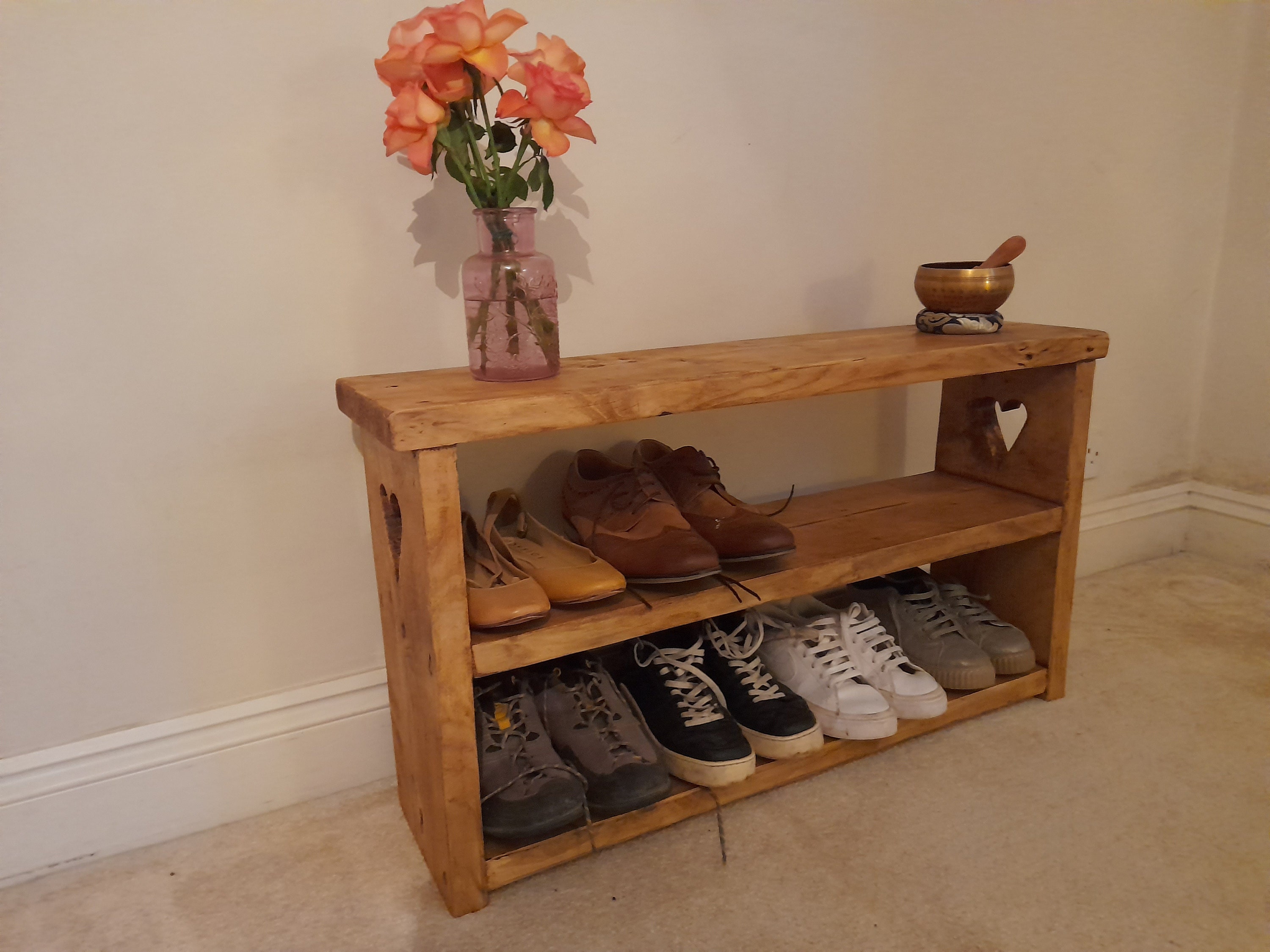 Reclaimed wood hallway bench / shoe storage / shoe bench / shoe rack / hall  bench