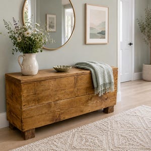 Reclaimed Wood Hallway Bench: Rustic Storage Box Seat blanket chest