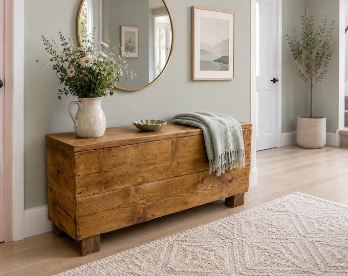 Reclaimed Wood Hallway Bench: Rustic Storage Box Seat blanket chest