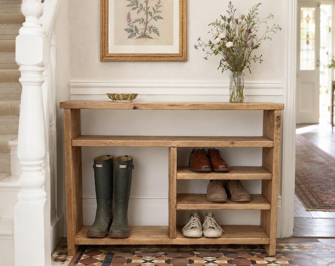 Handmade Rustic hall table entryway table  shoe rack shelving unit
