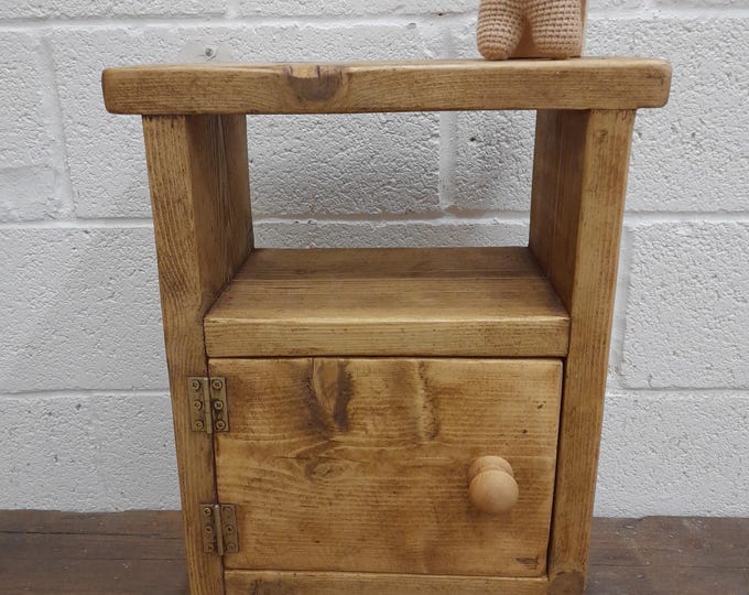 Handmade wood bedside table side table nightstand rustic reclaimed wood industrial